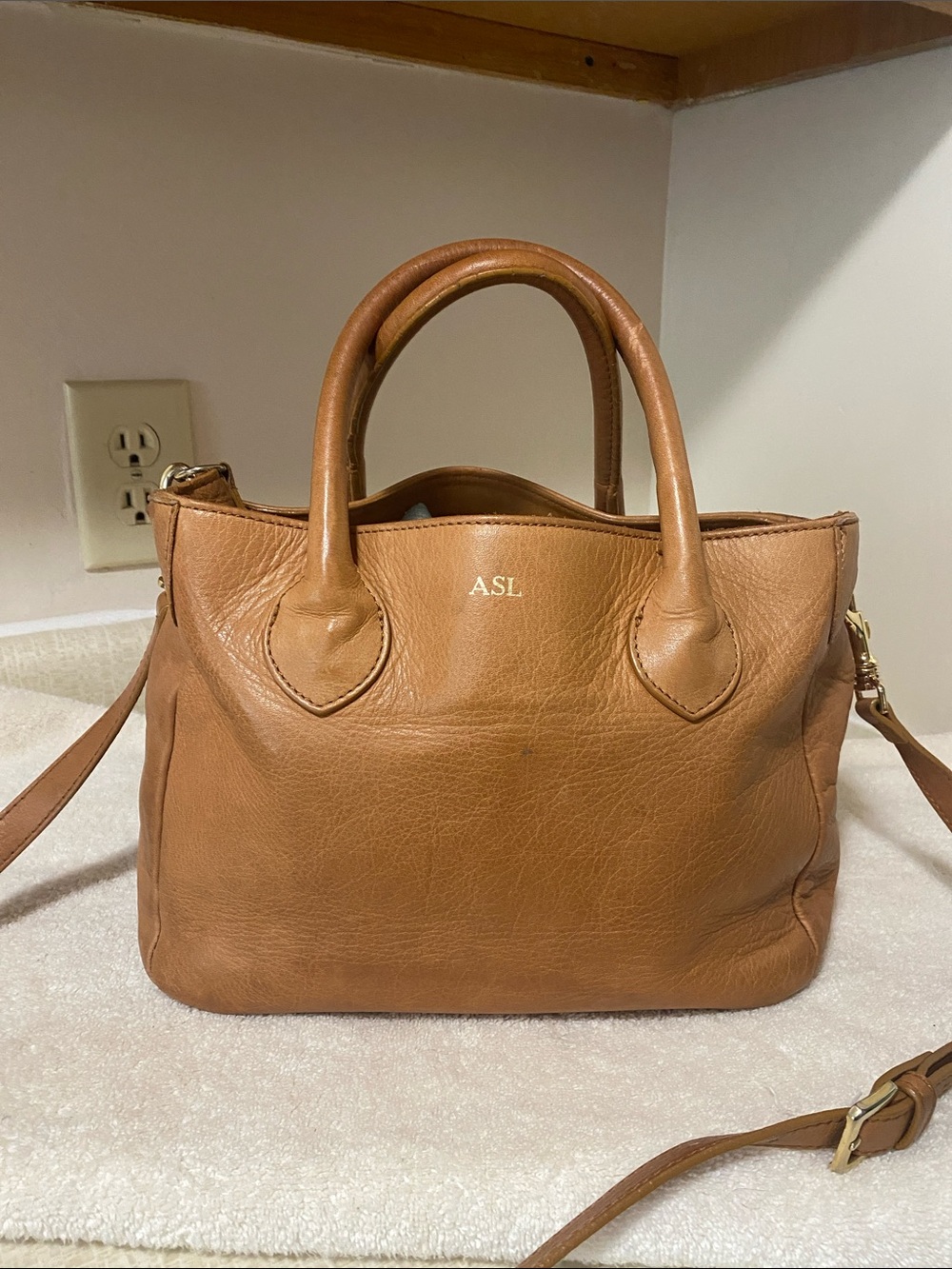 Tahari ASL Camel Brown Leather Top-Handle Shoulder Bag
